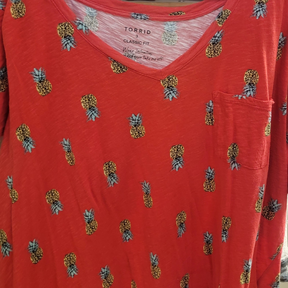 Torrid Red Pineapple Print Long Sleeve Top